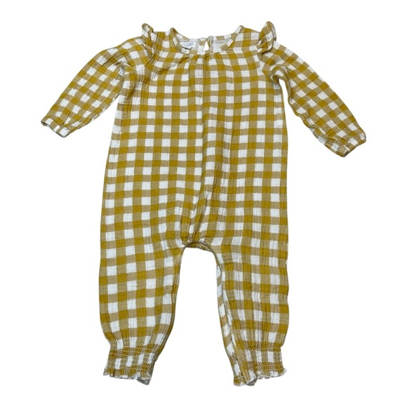 Mud Pie Mustard Cotton Plaid One Piece Pant Romper Baby Girl Size 12-18 Months - Picture 1 of 8